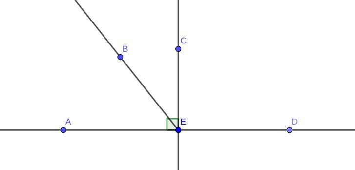 A horizontal line has points A , E, D. A line extends vertically from point E to point-example-1