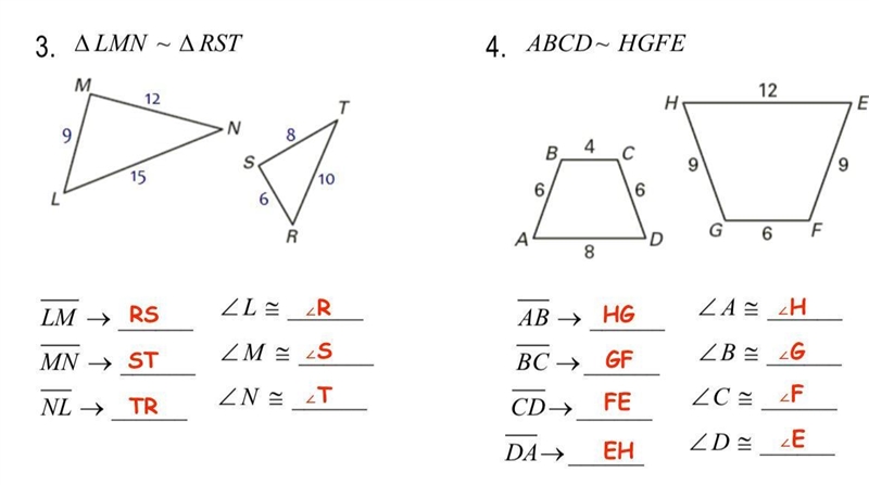 Given the similar figures name all the pairs of corresponding angles and sides-example-1