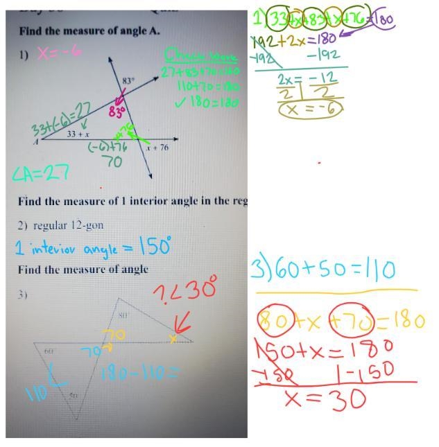 Find measure of angle a. find measure of 1 interior angle in the regular polygon find-example-1