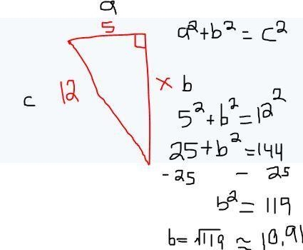 Find the value of x in the triangle shown below. 5 12 X-example-1