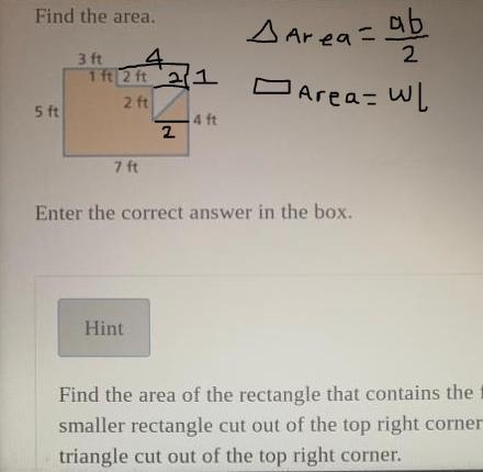 Hint # 1- Subtract the area of the small rectangle and the area of the triangle from-example-1