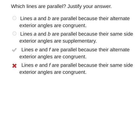 Which lines are parallel? Justify your answer. Lines a and b are parallel because-example-1