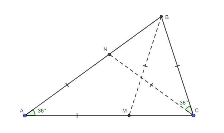 In triangle ABC, points N and M lie on sides AB and AC, respectively.Given AM = AN-example-1