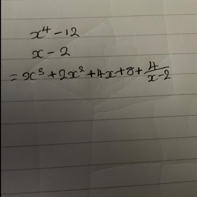 {x}^(4) - 12 \\ x - 2 find the quotient showing the long division process ​-example-1