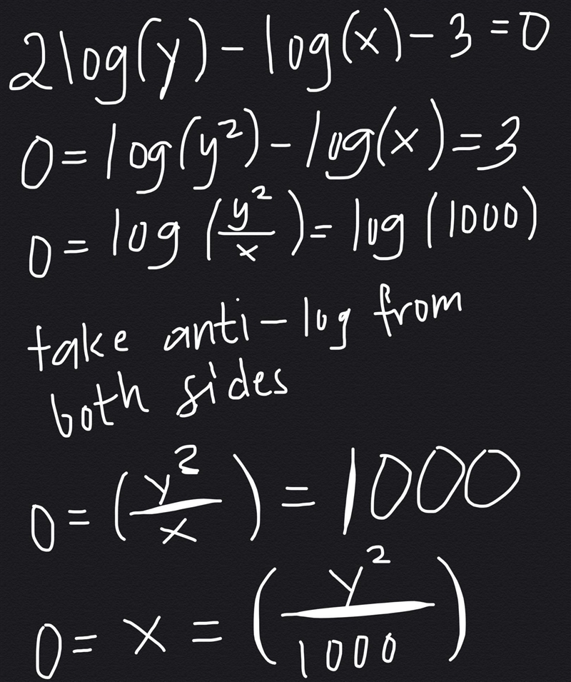 If 2 log x + 3 log y = 0, find y in terms of x.​-example-1