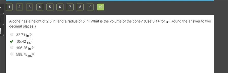 A cone has a height of 2.5 inches in a radius of 5 inches what is the volume of the-example-1