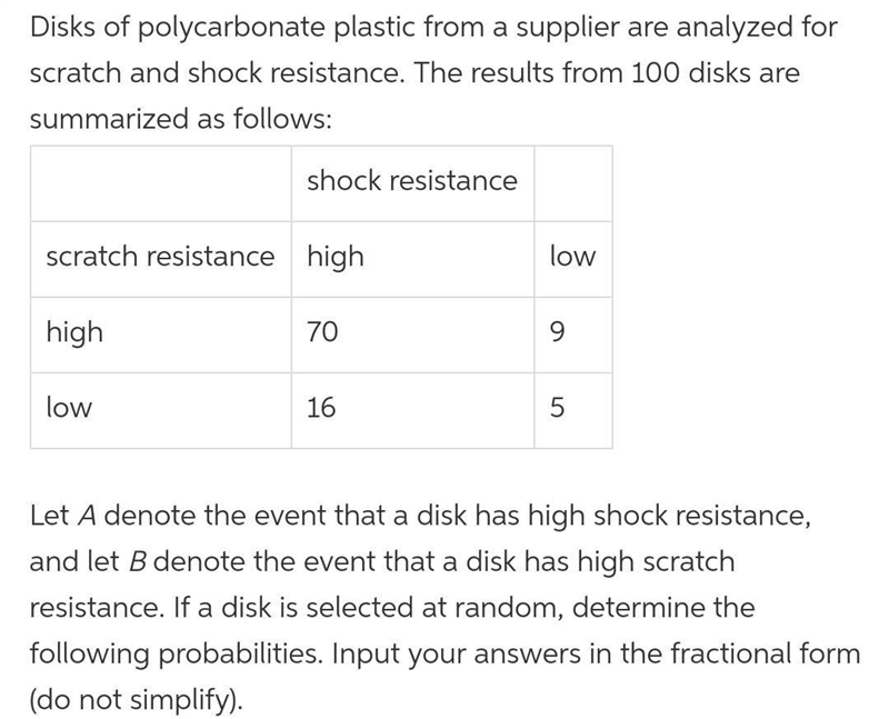 Disks of polycarbonate plastic from a supplier are analyzed for scratch and shock-example-1