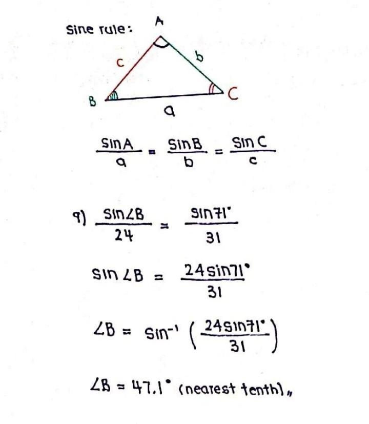 Part 3. Use the Laws of sines. Please show work. Round to the nearest tenth.​-example-1