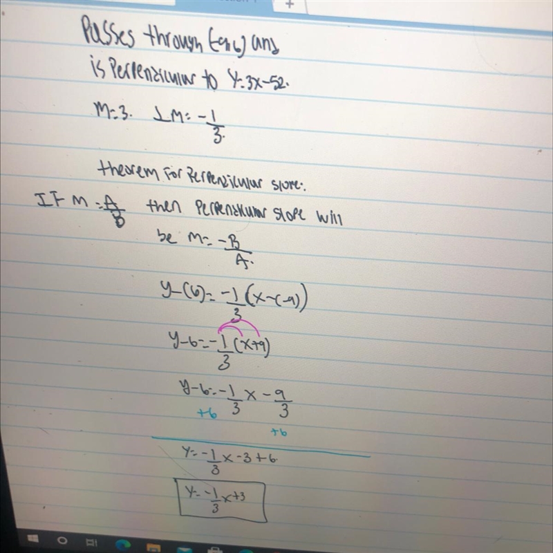 What is the equation of the line that passes through the point (-9,6) and is perpendicular-example-1