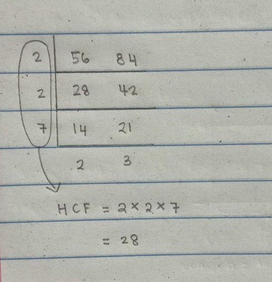 Calculate the HCF of 56 and 84​-example-1