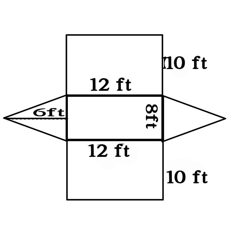 The dimensions of Femi's tent are shown to the right. Draw a net and use it to find-example-2