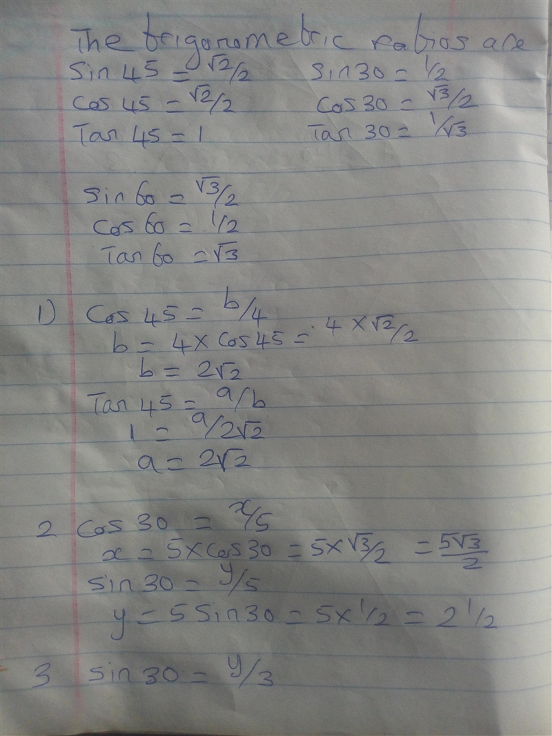 Special right triangles find the missing side lengths. Leave your answers as radicals-example-1