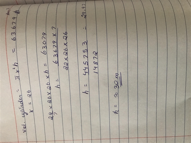 A cylinder has a radius 26 and a volume of 63,679 ft?. What is the height of the cylinder-example-1