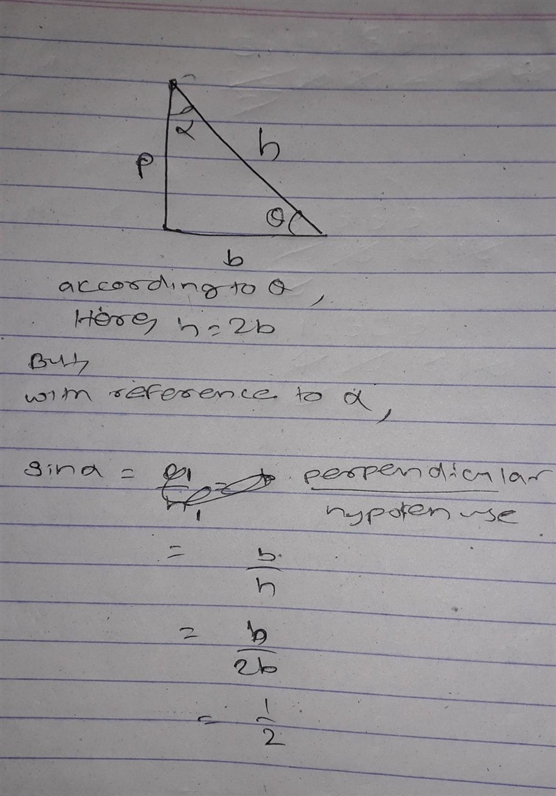 The base of a triangle is twice of its hypotenuse.the sin of angle opposite to base-example-1