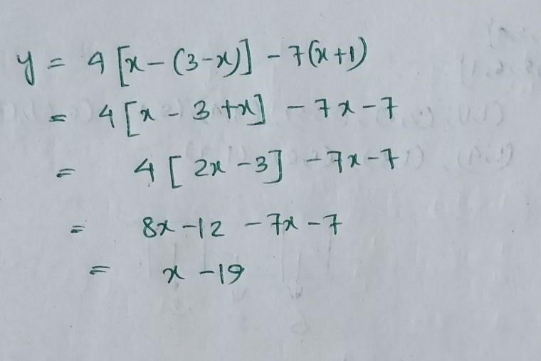 Y = 4[x - (3 - x)] - 7(x + 1)-example-1