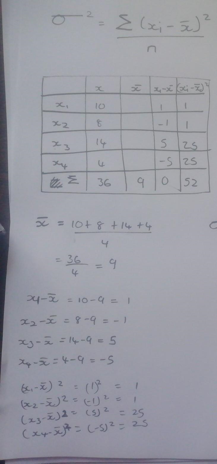 The following data values represent a population. What is the variance of the values-example-1