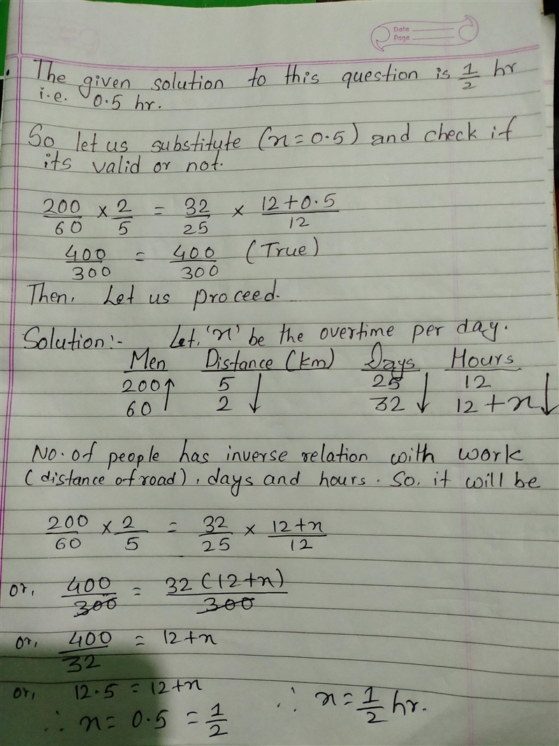 If 200 men can make a road 5 km long in 25 days ,how much overtime per day must 60 men-example-1