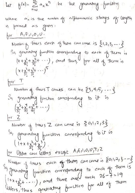 Find the exponential generating function for the number of alphanumeric strings of-example-1