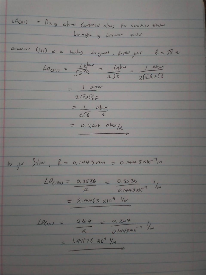 Derive linear density expressions for FCC [100] and [111] directions in terms of the-example-2