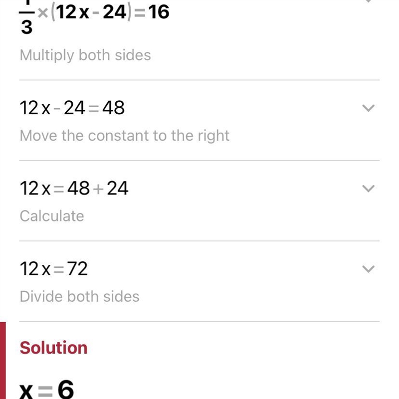 What is the value of x in the equation below? 1/3(12x-24)=16 2 6 8 10-example-1