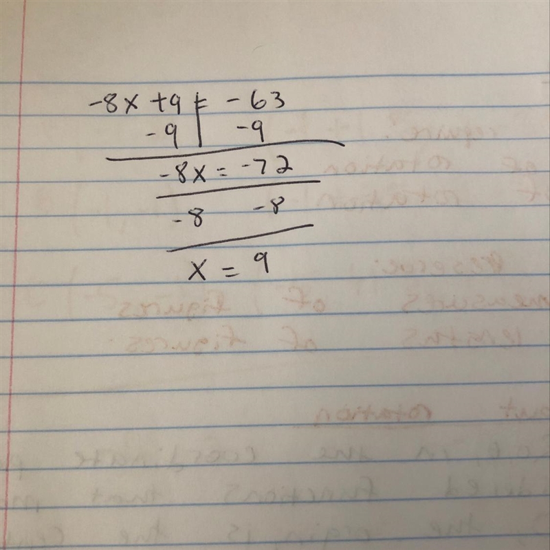 PLSS help answerrr - 8x + 9 = -63-example-1