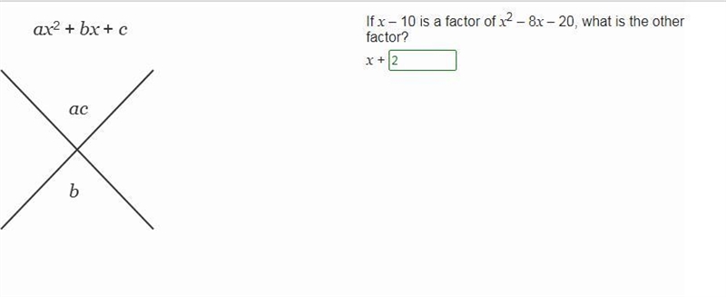 Ifx-10 is a factor of x2 - 8x - 20, what is the other factor? x +-example-1