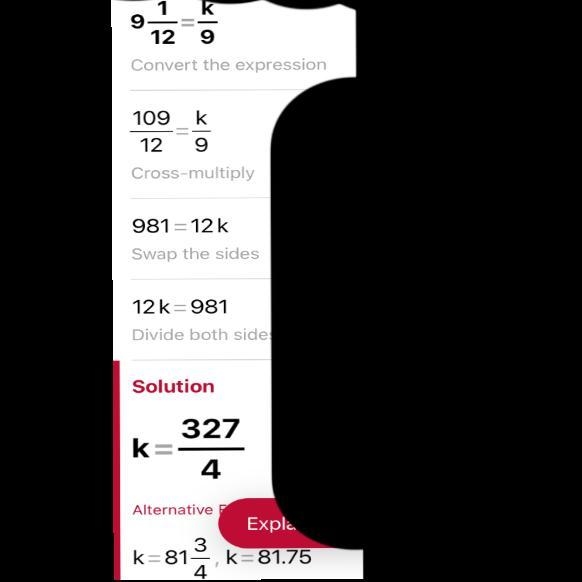 9 1/12 = k/9 Solve for K-example-1