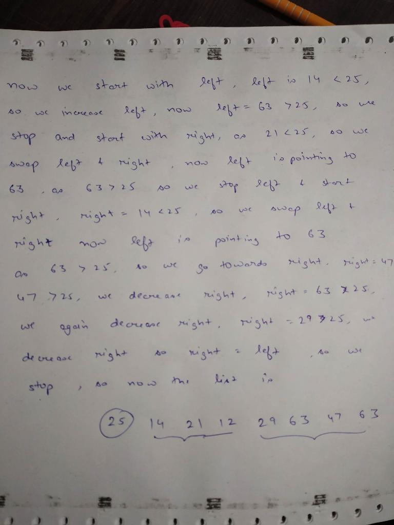 5. (20 pts) Consider the array 25, 14, 63, 29, 63, 47, 12, 21. Apply the Split procedure-example-2