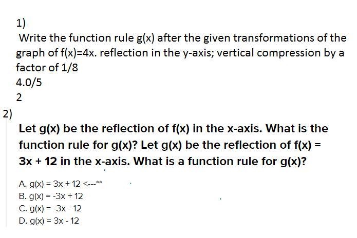 Write the function rule for the function shown below reflected in the given axis. ​f-example-1