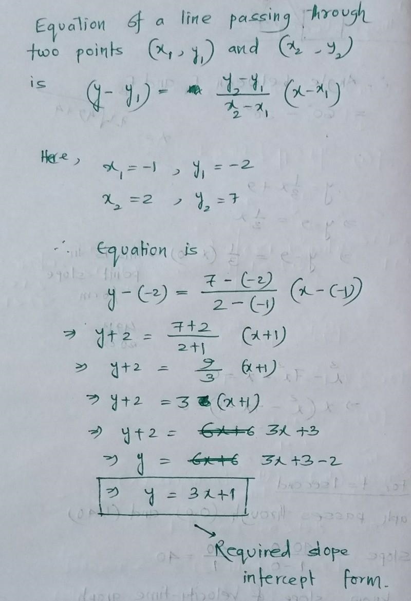 (-1,-2) (2,7) in slope intercept form-example-1