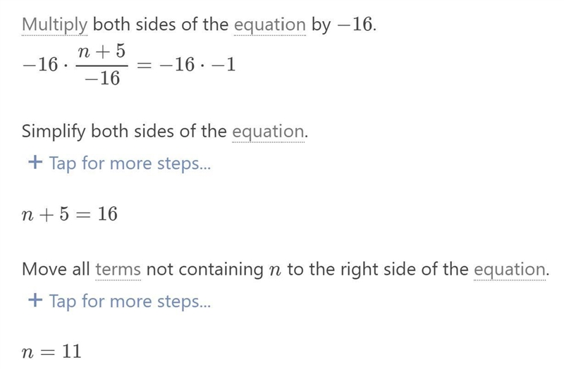 PLS SOLVE!! n+5 / -16 = -1-example-1