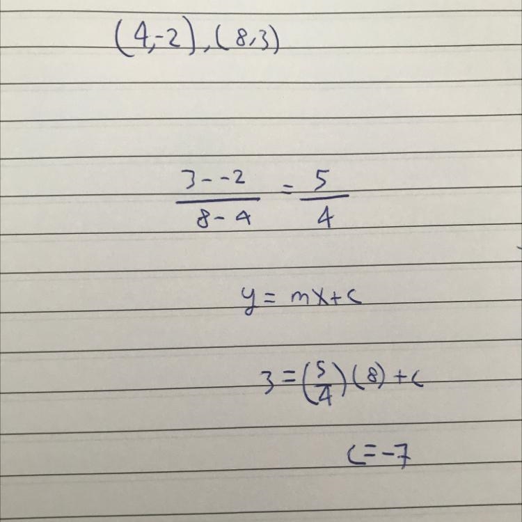 What is an equation of the line that passes through the points (4,-2) and (8,3)?​-example-1