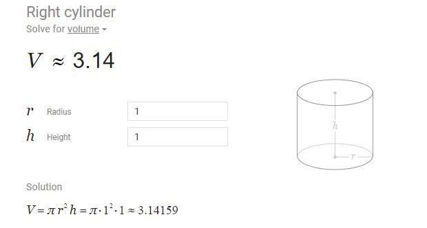 A cylinder has a radius of 1 inch and height of 1 inch. What is the approximate volume-example-1