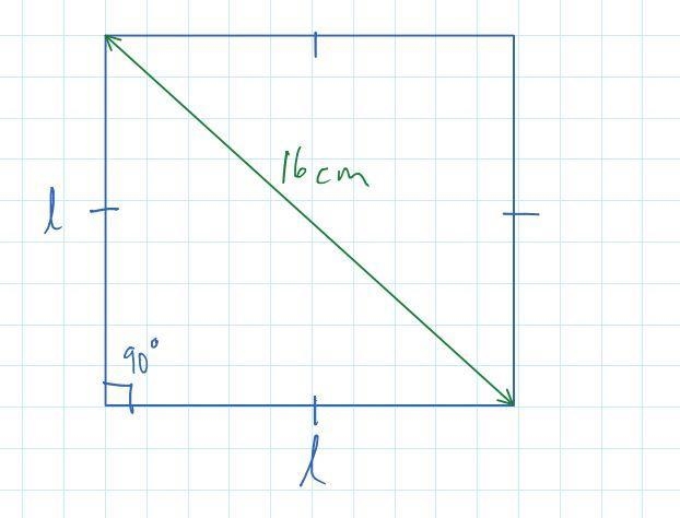 Find the length of a side of a square whose diago- nal is 16 cm long. Round your answer-example-1