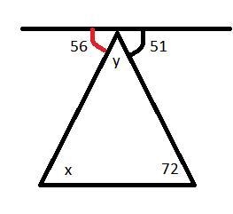 Find the measure of angle x in the figure below: A triangle is shown. At the top vertex-example-1