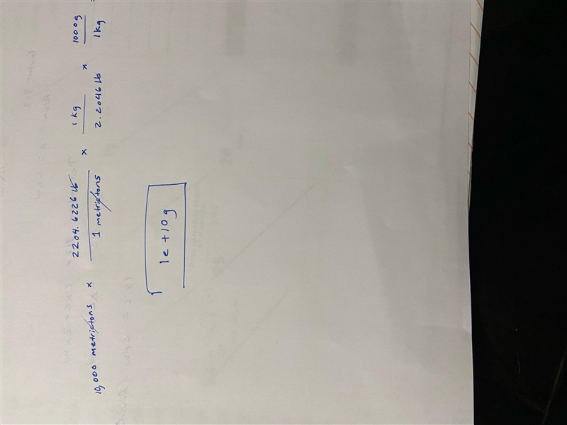 Convert 10,000 grams to tons using dimensional analysis. Show your work.-example-1