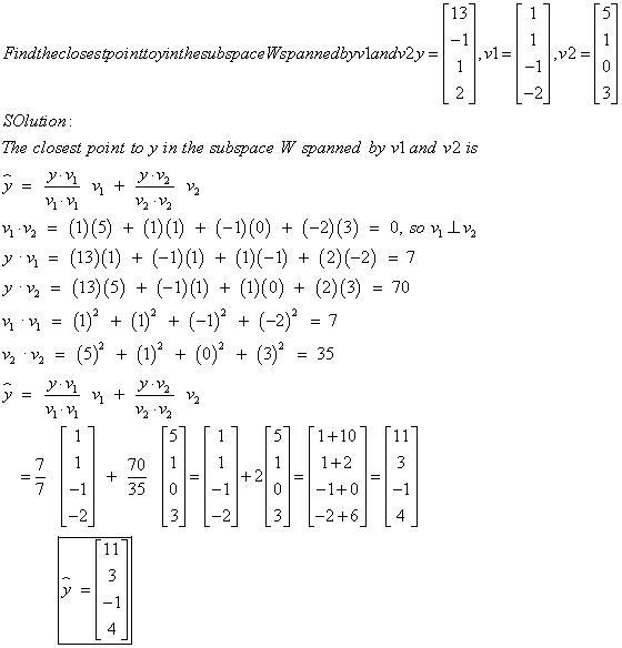 Find the closest point to y in the subspace w spanned by bold v 1v1 and bold v 2v-example-1