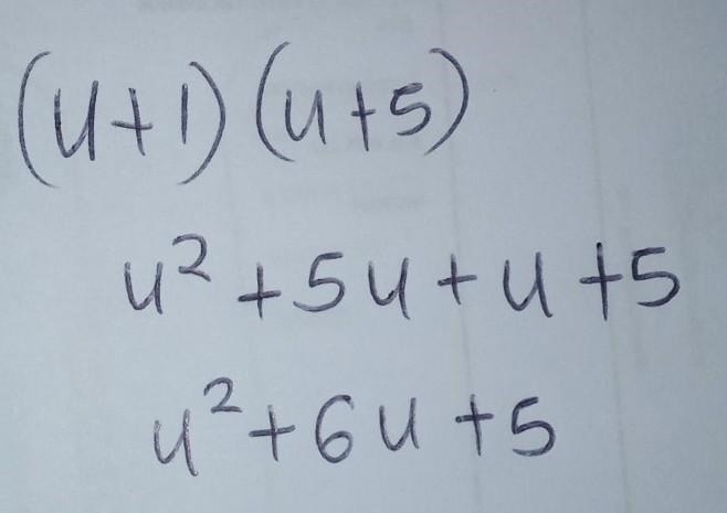 Multiply out the following and then simplify(u+1)(u+5)-example-1