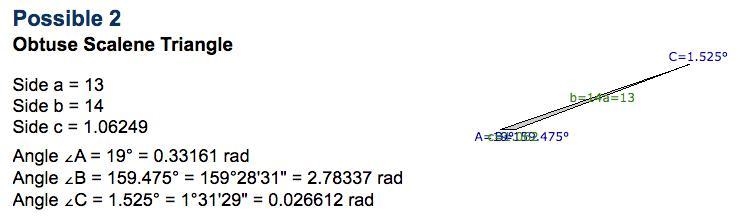 In △ABC, m∠A=19°, a=13, and b=14. Find c to the nearest tenth.-example-2