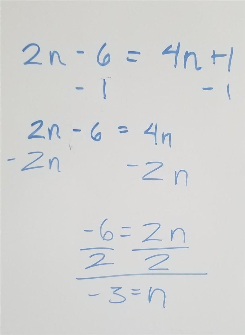 What is 2(n-3) = 4n +1-example-1