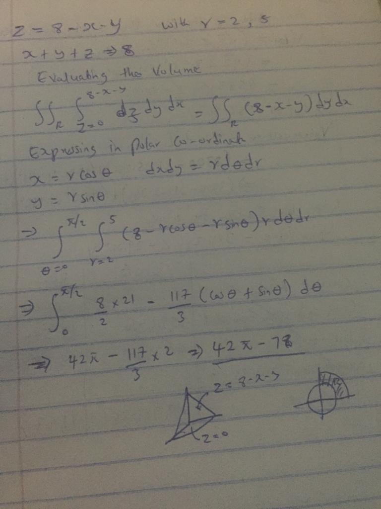 Find the volume of the solid in the first octant bounded by the cylinders r = 2 r-example-1