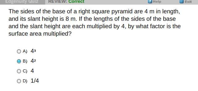 The sides of the base of a right square pyramid are 4 m in length , and its slant-example-1