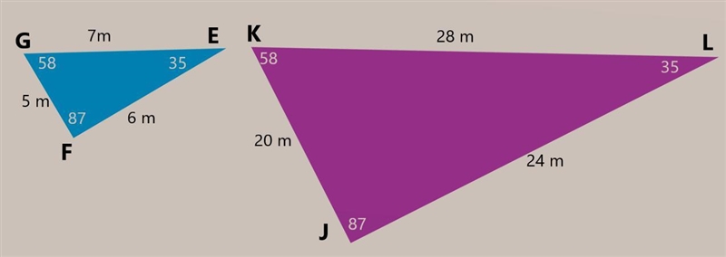 Triangle E F G. Side E F is 6 meters, F G is 5 meters, E G is 7 meters. Angle F is-example-1