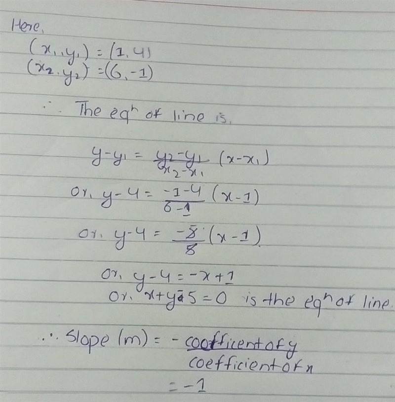 What is the slope of this line? (1,4) (6,-1)-example-1