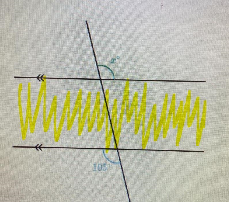 Below are two parallel lines with a third line intersecting them. What is X-example-1