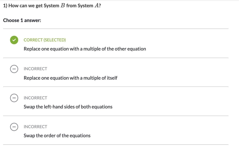 System AAA \text{\quad}start text, end text System BBB \begin{cases}4x+16y=12\\\\x-example-1