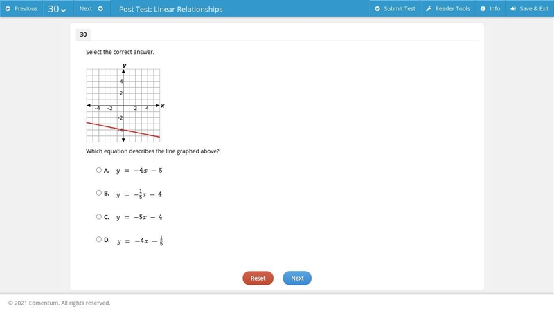 Which equation describes the line graphed above?-example-1