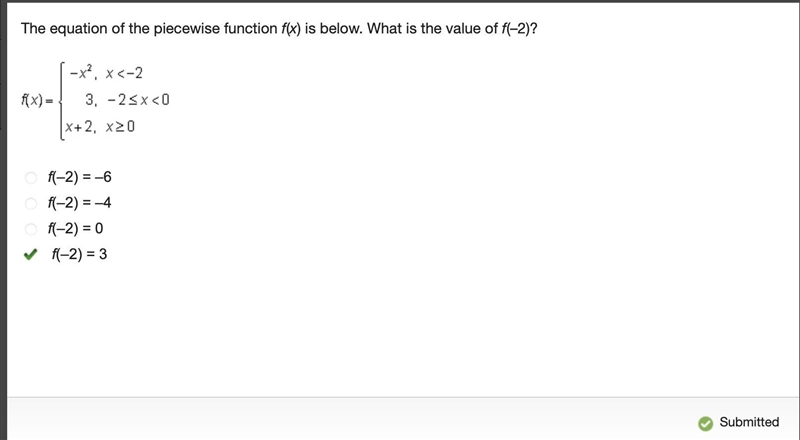 The equation of the piecewise function f(x) is below. What is the value of f(–2)-example-1