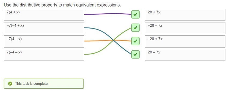 Use the distributive property to match equivalent expressions 7(4+x)-example-1