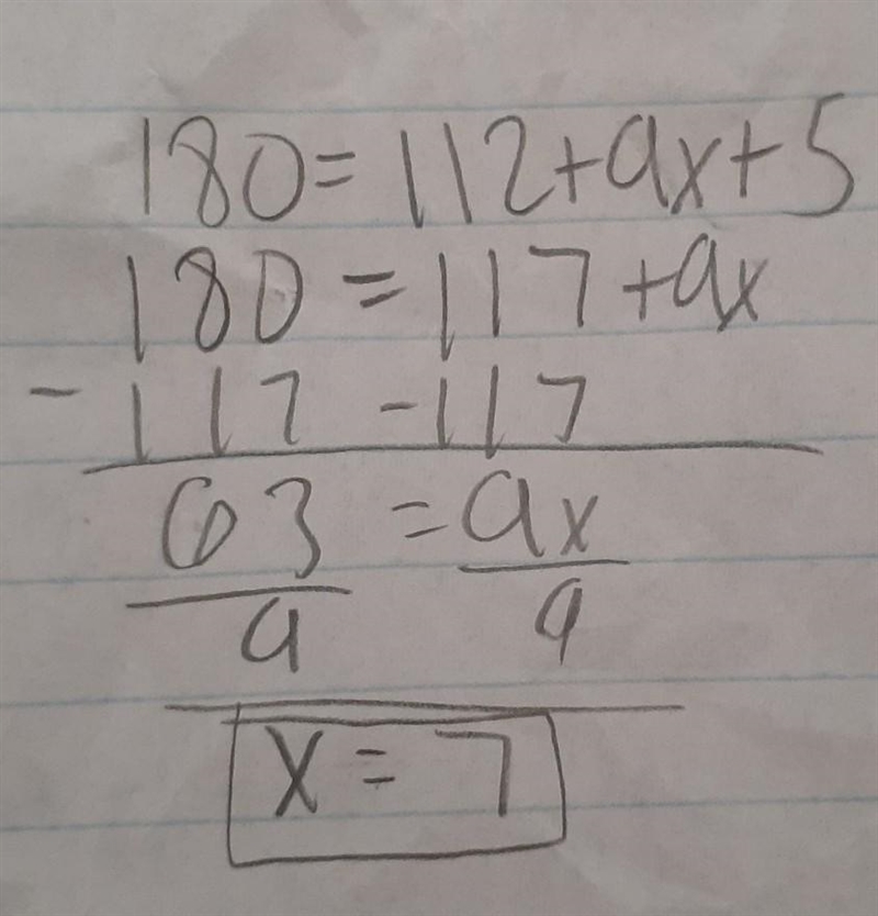 180=112+9x+5. what is the value of X?-example-1